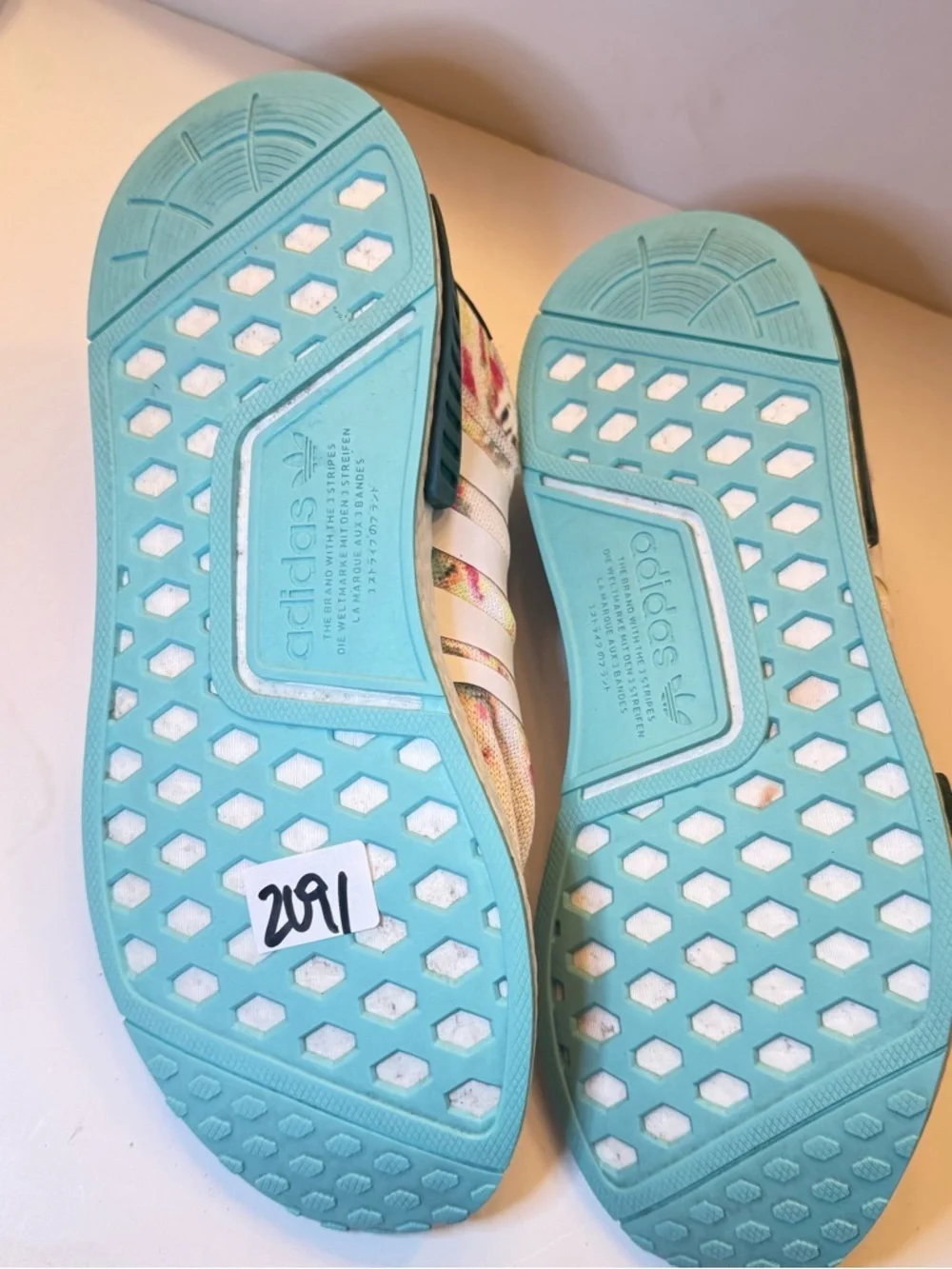adidas Women's Floral Knit White Sneakers with Teal Soles
